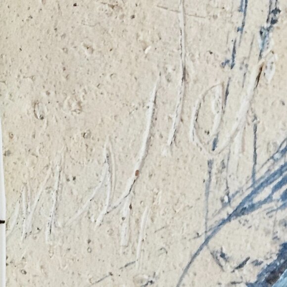 Drip glaze, blue, tan & grey layered Handcrafted studio art pottery vase - Picture 8 of 11